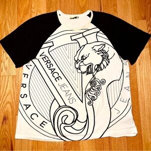Versace Bicolored Black White Tiger Logo Tshirt